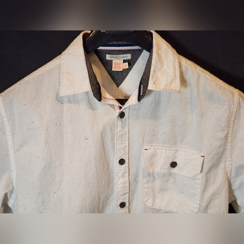 Carbon2Cobalt Short Sleeve Casual White w/ Color Speckle Details Size Medium